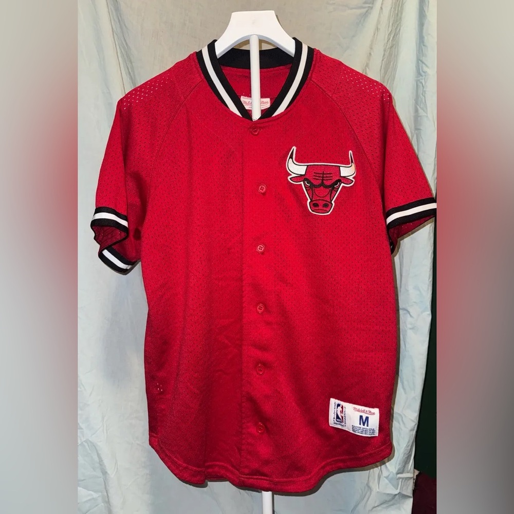 Mitchell & Ness Red Chicago Bulls Button-Up Jersey with Black & White Trim